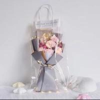 满天星天然干花束永生花皂花玫瑰送女朋友生日礼物毕业520花束 [粉康乃馨+粉皂玫瑰]+灯+透明袋