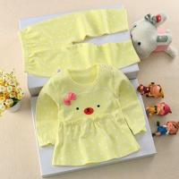 春秋夏季纯棉女宝宝两件套装A类全棉小女孩长袖0-6个月-2岁秋衣裤 黄色裙裤 66 建议50-60cm5-9斤