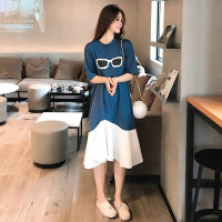 孕妇装连衣裙2021夏季韩版网红孕妇宽松大码中长款超仙A字裙子潮 蓝色 XL(码数偏小)