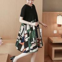 中年妈妈夏季加肥大码女装短袖遮肚子洋气连衣裙宽松200斤中长款 黑色 L 105斤内