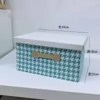千鸟格折叠盒加厚带盖大号收纳箱轻奢风衣橱宿舍衣服整理箱非束口 绿色千鸟格小号 见图片