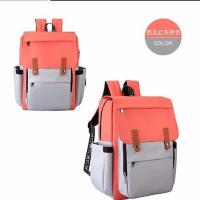 韩版妈咪包女2020新款时尚大容量双肩超大多功能外出妈妈包母婴包 西瓜红灰拼色