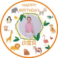 卡通海报定制名字男孩女孩宝宝一周岁生日背景墙装饰百天满月宴 圆形1 写真布海报尺寸60*60cm