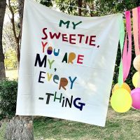 小红书生日快乐背景布野餐挂布户外郊游便携拉旗少女拍照道具装饰 我的甜心你是我的一切背景布