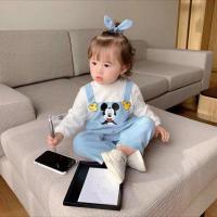 婴儿连体衣男女宝宝假两件吊带哈衣春季童背带连身衣洋气小童爬服 天蓝色 66