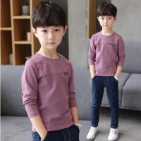 男童春秋长袖T恤2021新款童装儿童春秋圆领打底衫中大童韩版潮衣 T桖[紫色] 100码[收藏店铺 优先发货]