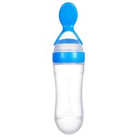 婴儿米糊瓶宝宝硅胶奶瓶挤压勺子儿童辅食瓶米糊勺软勺喂养器套装 [硬勺]蓝色 [米糊瓶]一个