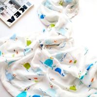 单层纯棉纱布新生儿产房包巾襁褓巾小宝宝浴巾盖巾被子床单做被罩 亲子鲸鱼细纱 1层70*70厘米