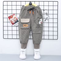 童装新春秋款休闲洋气长裤宝宝裤子束脚工装裤婴幼宽松外穿长裤潮 卡其色-小熊款 80 建议身高70-80(XL)