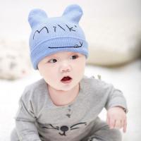 新生儿帽子春秋婴儿帽子保暖0-5个月初生男女宝宝纯棉胎帽套头帽2 milk毛线帽-蓝色 0-3个月