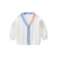 男童薄款针织开衫婴儿春夏新款棉纱线毛衣宝宝洋气防晒空调衫外套 米白色 V领空调衫 80cm(6-12月-22斤)