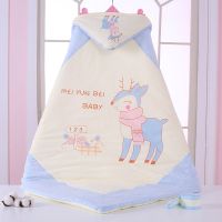 新生儿包被婴儿抱被初生秋冬季加厚款外出产房包裹被子巾包单纯棉 90*90蓝吉祥鹿-秋冬加厚表层纯棉