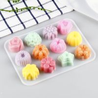 创意花草爱心透明带盖硅胶制布丁果冻冰块模烘焙模具蒸糕点辅食盒 [透明]花草12格[无盖子]