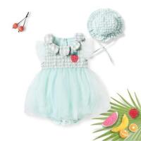 婴儿衣服夏季薄款女宝宝连体衣夏新生儿女装初生儿包屁衣套装汉服 绿色网纱三角裙+帽子 66