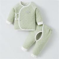 新生婴儿儿衣服秋冬分体52码纯棉夹棉套装刚初生保暖款无骨和尚服 豆绿 52 新生儿