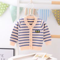 春秋季男童开衫毛衣女宝宝纯棉针织衫婴幼儿童毛线衫小童韩版外套 7330蓝色偏大宽松 韩版条纹开衫毛衣 吊牌59适合身高5