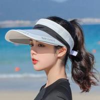 太阳帽子女夏季韩版潮时尚遮脸防晒紫外线骑车大沿空顶字母遮阳帽 519#-纯白色 M(56-58cm)