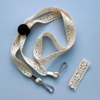 蕾丝纯棉防风绳帽子专用防掉神器渔夫帽可调节太阳帽可拆卸松紧带 米白色金属钩子款