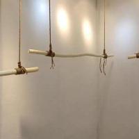 服装店干树枝衣架吊顶悬挂架服装吊架天然去皮木棍橱窗展示衣架 原木色光杆0.6米 送5米麻绳+螺丝