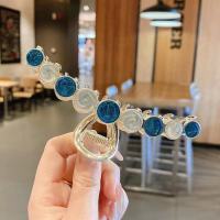 韩国优雅花朵发夹后脑勺气质仿猫眼抓夹盘发夹子网红女鲨鱼夹发抓 深海蓝约11cm