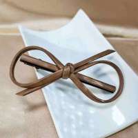 韩版新款发饰韩版复古仿皮PU皮质蝴蝶结刘海鸭嘴夹尖嘴夹发夹发卡 B019-A皮质发夹-驼色