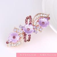 大号韩版水晶发夹头饰水钻发饰马尾夹头花顶夹蝴蝶横夹发饰品卡子 小号三生花紫色