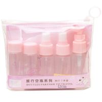 旅行分装瓶酒精喷壶挤压式洗手液消毒液化妆品乳液便携空瓶套装 七件套-粉色1包