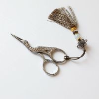 复古工艺小剪刀线头剪十字绣剪 手工diy刺绣剪合金绣花剪子尖线剪 仙鹤9cm银色+[送流苏]