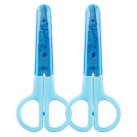 得力剪刀学生儿童用美术美工剪刀安全手工DIY工具卡通塑料剪纸刀 蓝色 2把装