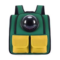 宠物包太空舱猫包外出便携帆布宠物背包大号猫笼子狗狗背包双肩包 墨绿色+黄色 标准款