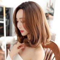 假发女短发中分无刘海蓬松自然内扣披肩卷发整顶假发套 冷棕色43CM
