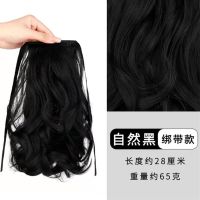 假发马尾女绑带式卷发迷你小抓夹高马尾辫子28cm大波浪网红短马尾 绑带 自然黑 送梳子