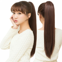 马尾直发长直发马尾假发辫子假发片女长假马尾长直发直发接发片 深棕-模特色 绑带款