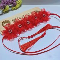 女童可爱花朵丸子头花超仙汉服配饰网红小熙瓜同款可编发花朵发带 丸子头花红色一条