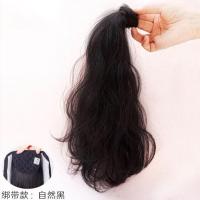 假发马尾绑带式抓夹少量水波纹玉米烫长卷发仿真蓬松自然隐形辫子 30cm自然黑(绑带款)