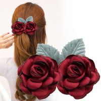 远方情优雅花朵盘头发夹发网女银行护士空姐职业头花网兜发饰T907 迷人绽放 酒红色[弹簧夹款]