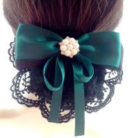 成人发夹头饰网花头发饰品扎头发网套盘头发网兜发卡职业头花女士 墨绿色 配细网