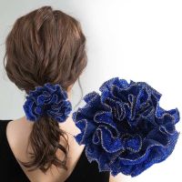 远方情 优雅亮丝荷叶边发圈发绳女盘发舞蹈头饰职业头花发饰T1009 优雅亮丝荷叶边发圈 尊贵蓝