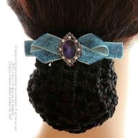 欧美发夹职业头花网兜盘发带网护士头花一字发卡工作发饰银行头饰 蓝色 配粗网