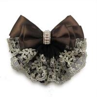 远方情蝴蝶结水钻发网职业银行盘发头花发网兜发卡头饰品发饰T210 扇形蕾丝款 咖啡色