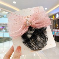 发网女蝴蝶结甜美网纱网兜小公主跳舞盘发头饰宝宝可爱丸子头发饰 粉橙皇冠发网