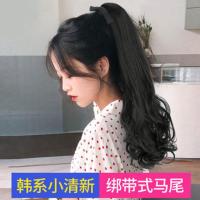 双马尾假发女lolita软妹可爱绑带长卷发大波浪高低马尾逼真辫子JK [卷马尾]绑带款:黑色 [一条装]