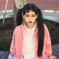 双马尾假发女COS萝莉长直发长卷发自然绑带式lolita可爱马尾辫子 黑色 直马尾[绑带款50cm]一件装