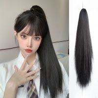 假发女绑带式高双马尾中长直发辫子逼真自然卷发大波浪JK萝莉软妹 [直发款]黑色-50cm 绑带款.