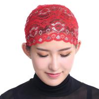新款穆斯林盖头女士回族头纱套头方便打底帽子伊斯兰蕾丝红色头巾 红色