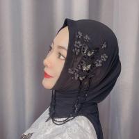 秀英纱巾乙丝玛同款手工网纱方便头套项链流苏简便套头巾盖 黑色 乙丝玛同款网纱项链蝴蝶套头