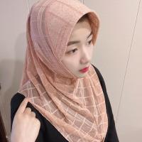 穆斯林方便套头夏季新款盖头回族透气时尚头巾妈妈款纯色网纱头巾 1