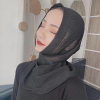 穆斯林纱巾夏季新款方便套头网纱满天星烫钻头套透气头巾回族纱帽 黑色 网纱烫钻满天星套头