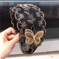 韩国宽边蝴蝶花遮白发神器妈妈蕾丝老太太发带压发卡发夹头箍发箍 蝴蝶金色 全宽7.2cm