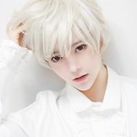 网红主播同款白色假发短发帅气逼真韩版非主流男士假发蓬松时尚 白色 假发+发网